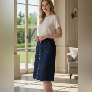 ๐1822 Denim Dark Blue Button Midi Skirt - NWOT๐